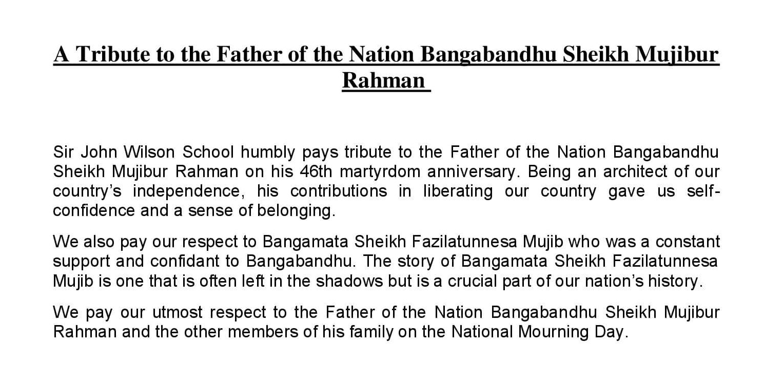 A Tribute to the Father of the Nation Bangabandhu Sheikh Mujibur Rahman 14-08-2021