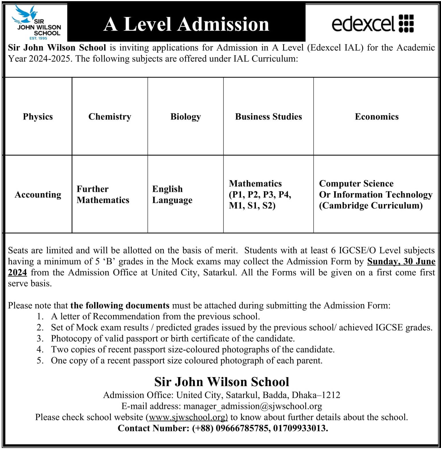 A-Level Admission Notice 2024-25 for website SA FZ 1.4.24-1