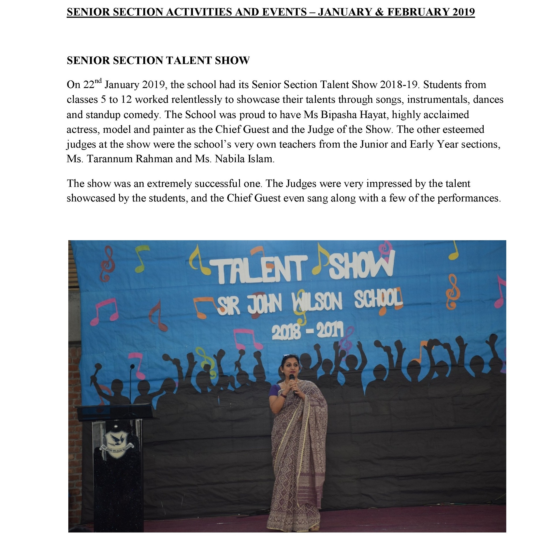 SENIOR SECTION ACTIVITIES AND EVENTS