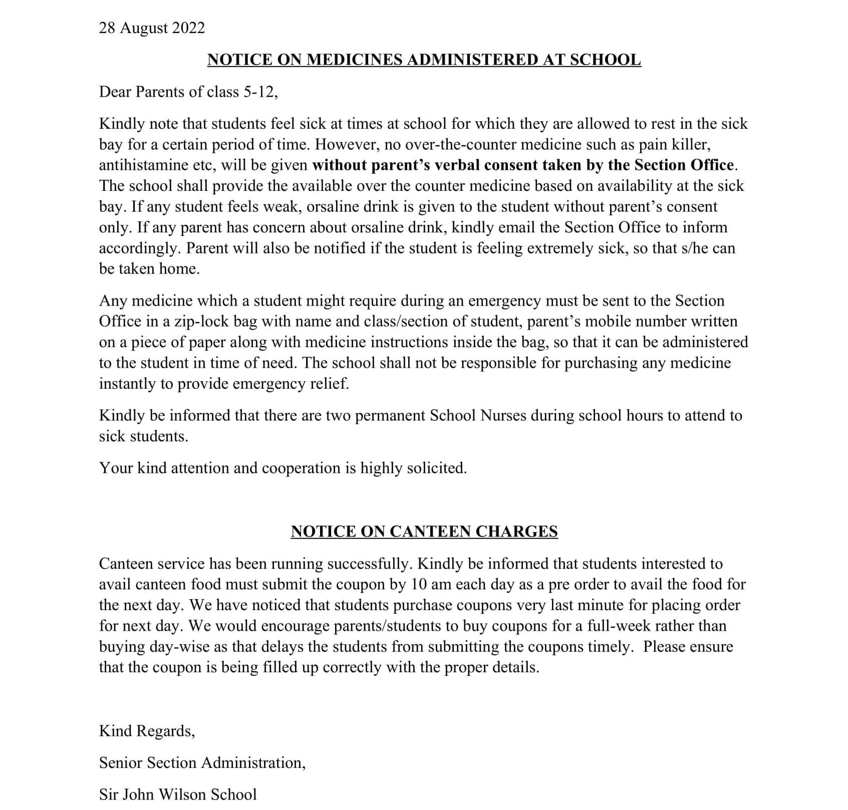 Medicine and canteen notice- checked by SS-1