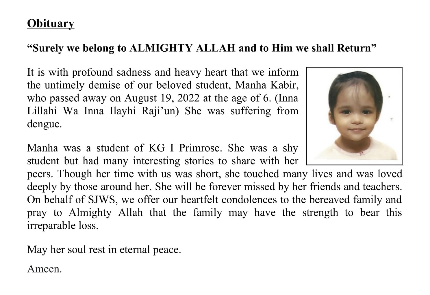 Obituary Manha Kabir KG I Primrose-1-edited