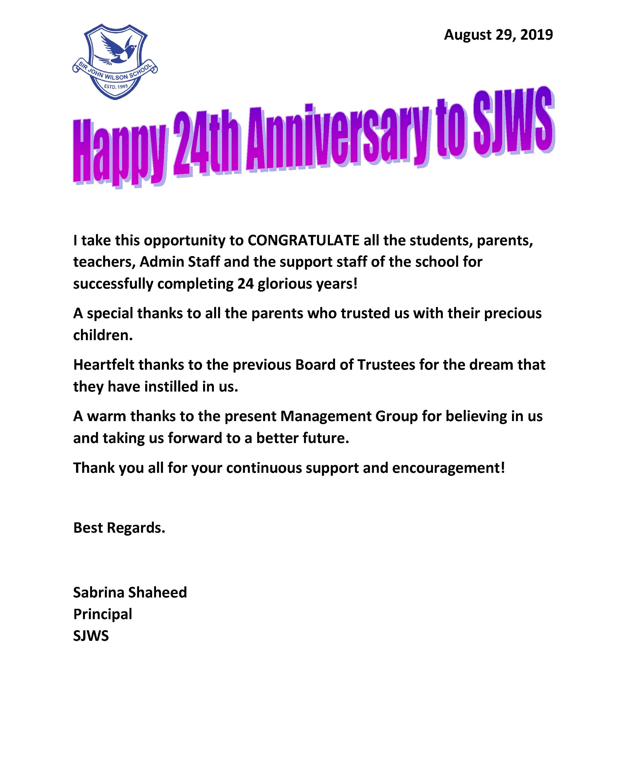 Anniversay note