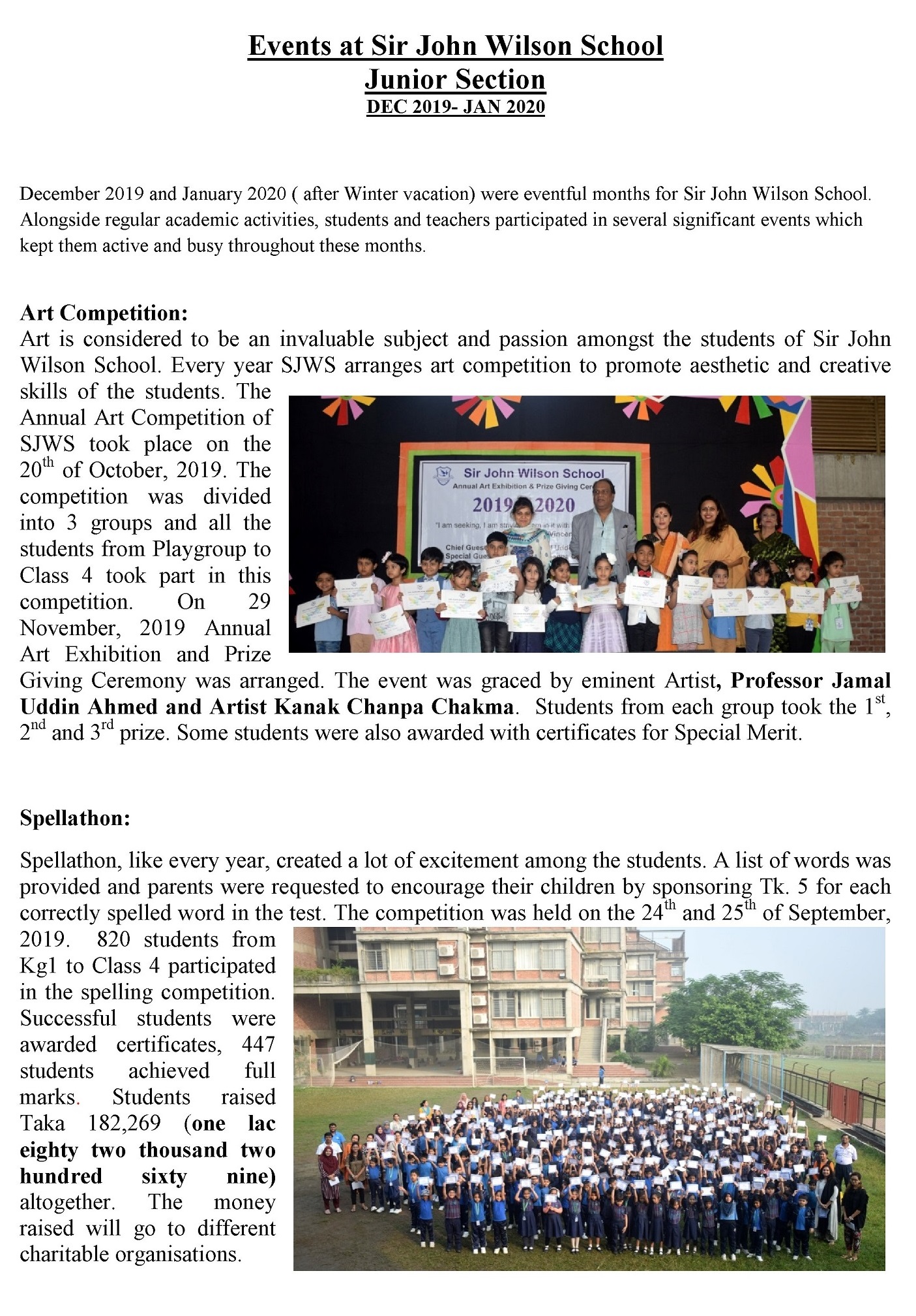 Events of Junior Section Dec 2019-Jan 20200